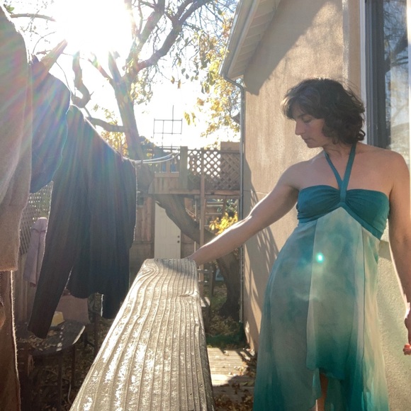 Vintage ‘90’s Y2K Bebe Halter Empire Waist Silk Midi Dress - Picture 2 of 7